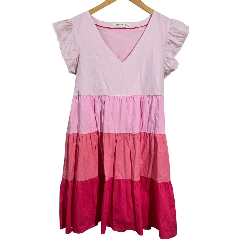 Pants Store Block Stripe Sun Dress Women M‎ Pink Ruffle Gender Reveal Preppy